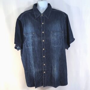NWT Liberty Blues Jeans Co. Blue Denim Button Down Short Sleeve Shirt Men's 2XL